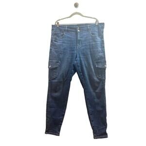 American Eagle Next Level Stretch Jeans Woman Size 18 Cargo Denim Zip Ankle